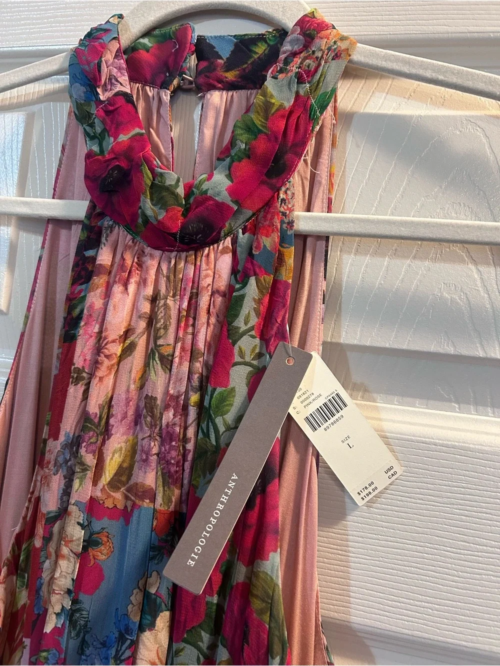 Anthropologie Pink Floral Pleated Halter Maxi Dress - Picture 2 of 2